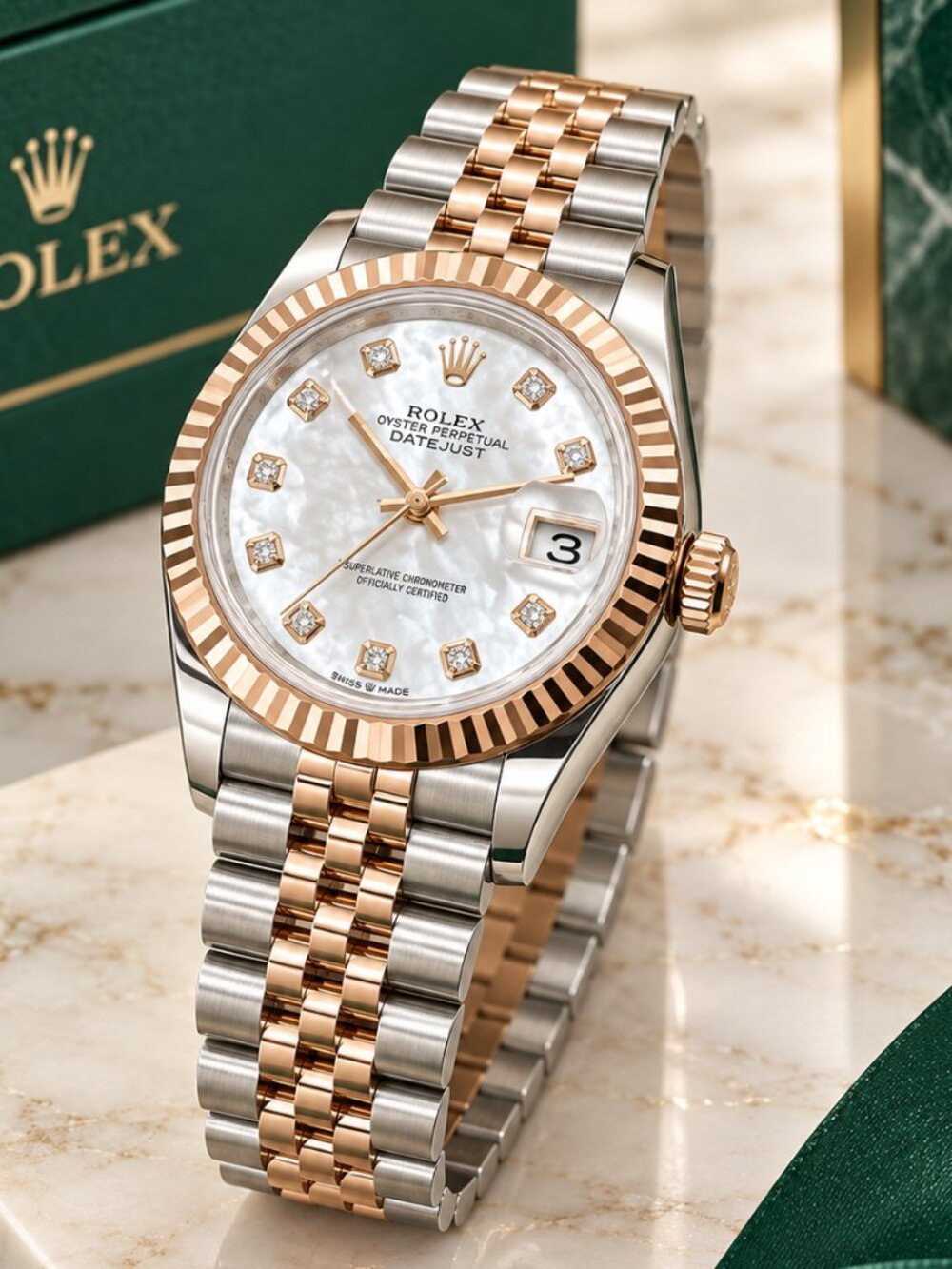 Two Tone 28mm Quartz Fashion Watch Crystal Dial Date Window